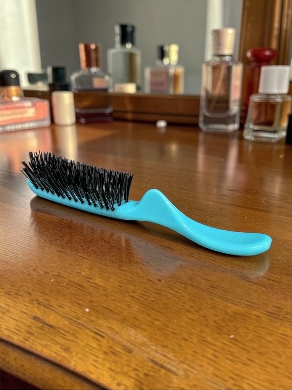 Vintage 1970s Avon Styling Brush Turquoise Aqua Black Nylon Bristles 8”
